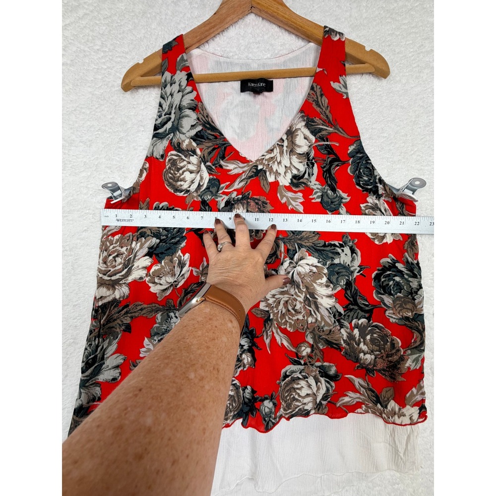 Karen Kane Tank Top Womens XL Red Floral Asymmetrical Layered V-Neck Sleeveless - Picture 4 of 11